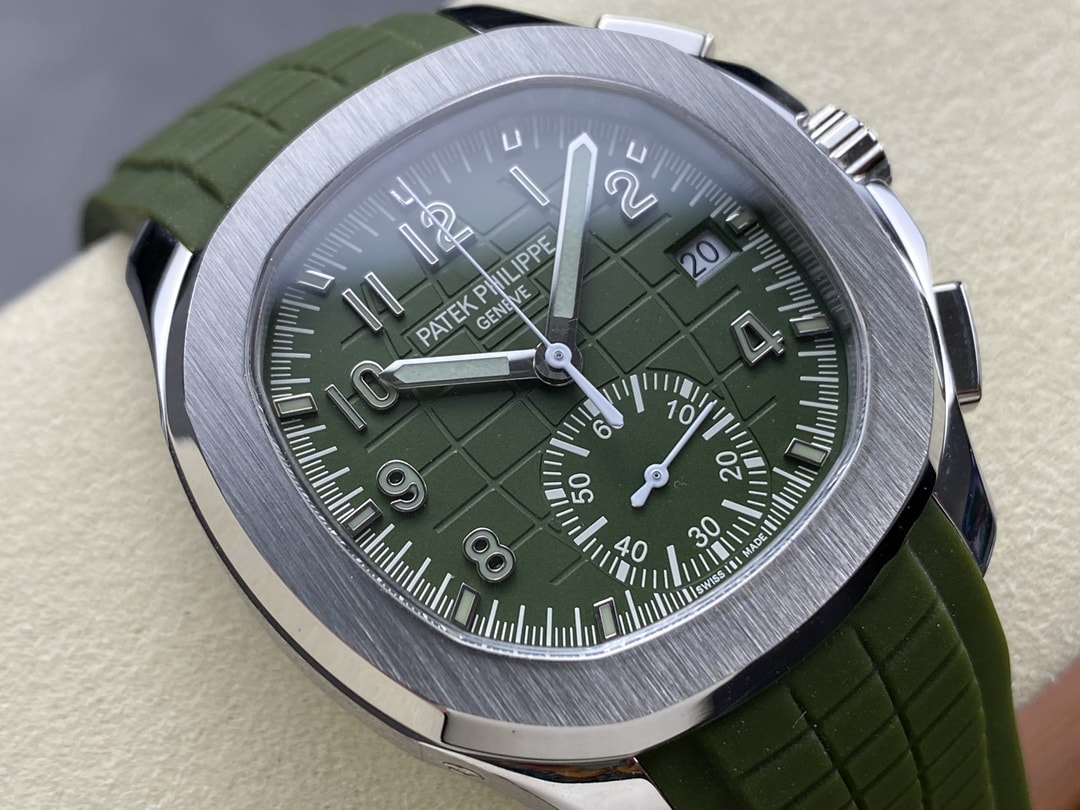 Fake Patek Philippe Replica Watch Aquanaut Chronograph White Gold Khaki Green Dial 5968G-010 GRF