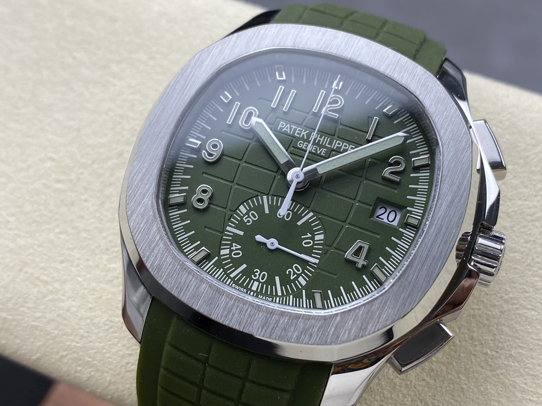 Fake Patek Philippe Replica Watch Aquanaut Chronograph White Gold Khaki Green Dial 5968G-010 GRF