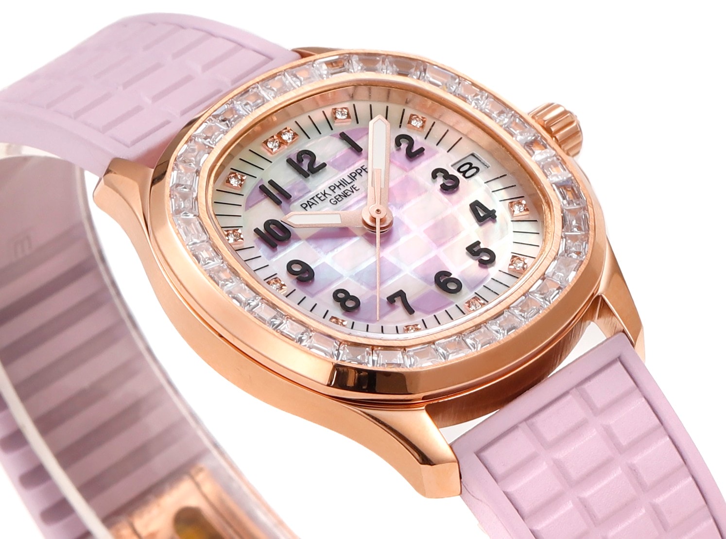 Fake Patek Philippe Replica Watch Aquanaut Luce Haute Joaillerie Rose Gold Diamonds Mother of Pearl Beige Diamond Dial 5072R-001 TC