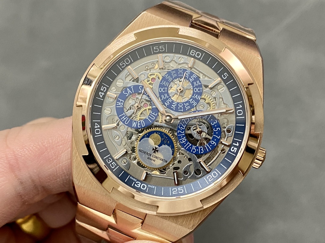 Fake Vacheron Constantin Replica Watch Overseas perpetual calendar ultra-thin skeleton Boutique Exclusive 41.5 MM PINK GOLD 4300V/220R-B642