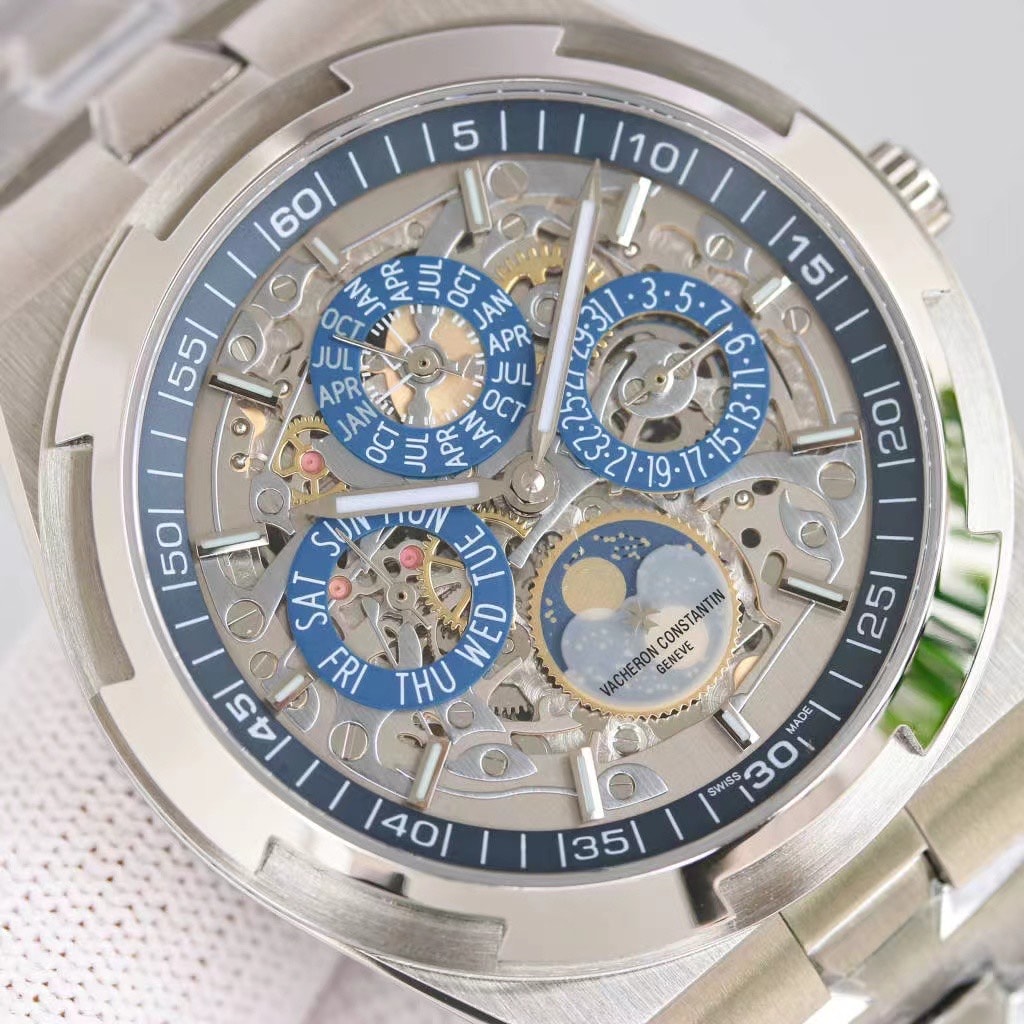 Fake Vacheron Constantin Replica Watch Overseas perpetual calendar ultra-thin skeleton Boutique Exclusive 41.5 MM WHITE GOLD 4300V/220G-B946